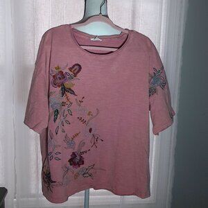 BLUE VELVET 1/2 Sleeve Scoop Neck 100% Cotton Embroidered Pink Tunic L
